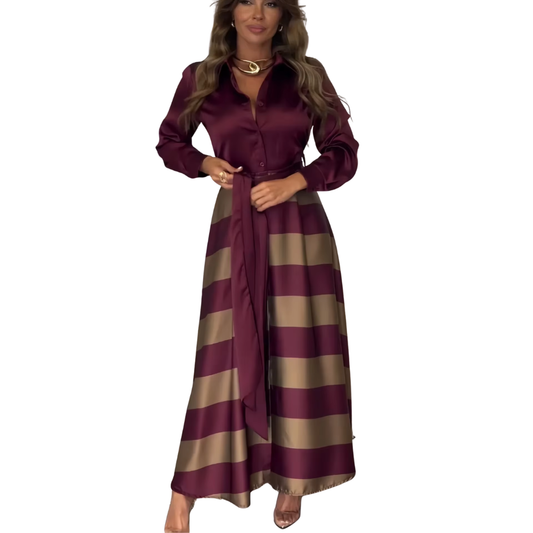 Striped Lace-Up Abaya Dress for Modern Muslim Women