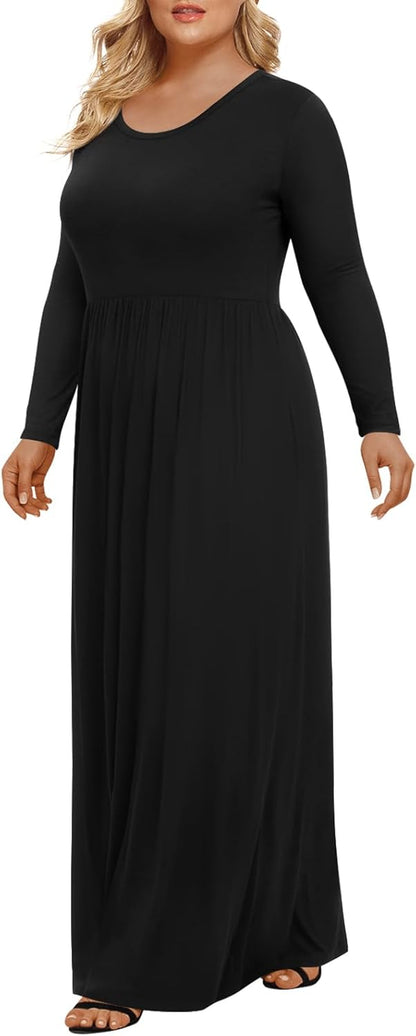 2022 Women Spring Casual XL-6XL plus Size Maxi Dress Soft with Pockets
