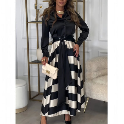 Striped Lace-Up Abaya Dress for Modern Muslim Women